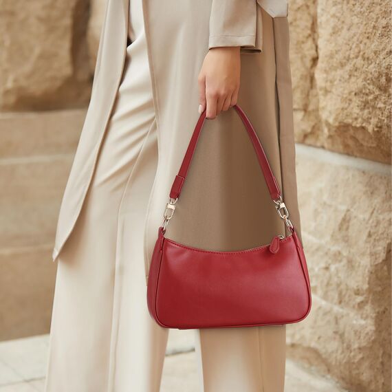WantGor Clutch Tote Handtaschen, Umhängetasche für Frauen Crossbody Taschen Mini Hobo Bag Retro Vegan Leder Trendy Handtasche (Rot)