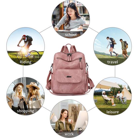 Puwuzixi Frauen Rucksack Wasserdicht Anti-Diebstahl Leichtgewicht PU Mode Reisen Mehrzweck Cabrio Geldbörse Umhängetasche Handtasche Rucksack（Pink）