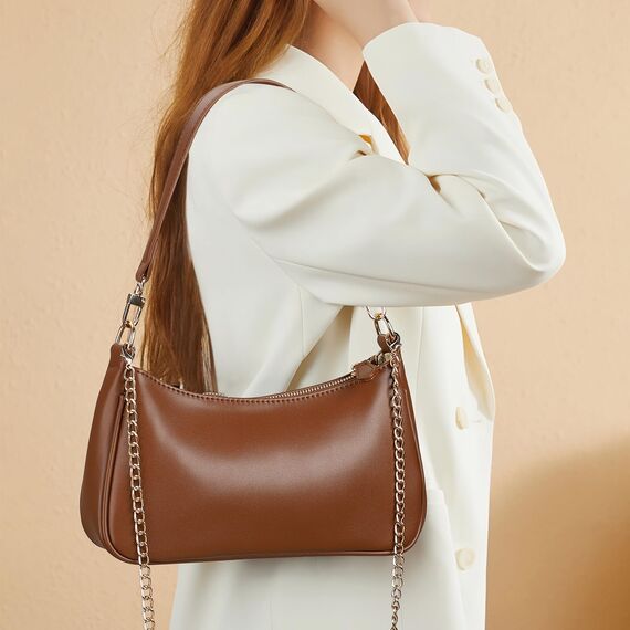 WantGor Clutch Tote Handtaschen, Umhängetasche für Frauen Crossbody Taschen Mini Hobo Bag Retro Vegan Leder Trendy Handtasche (Braun)