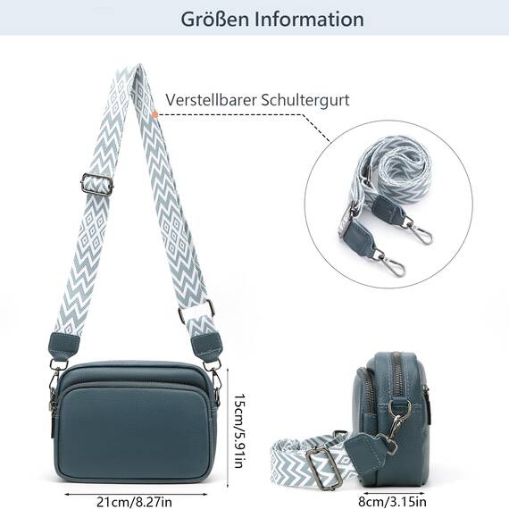 TIAASTAP Damen Umhängetasche Klein Leder Handtasche Crossbody Bag Crossbag Schultertasche Damen Tasche Moderne Taschen mit breitem Schultergurt und 3 Fächern