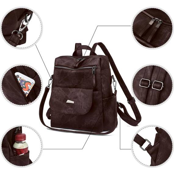 Puwuzixi Frauen Rucksack Wasserdicht Anti-Diebstahl Leichtgewicht PU Mode Reisen Mehrzweck Cabrio Geldbörse Umhängetasche Handtasche Rucksack（Chocolate）