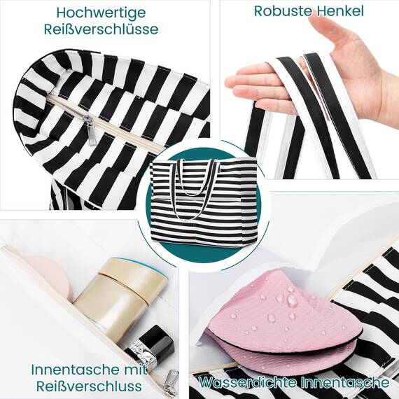 Strandtasche Badetasche Große XXL mit Reißverschluss Familie Beach Bag Shopper Damen, Leicht Faltbare Grosse Schwimmbadtasche, Urlaub Must Have Einkaufstaschen für Reisen Einkaufen Picknick Alltag