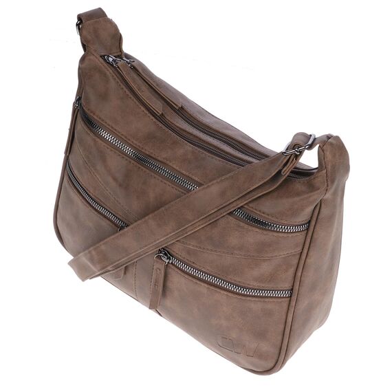 Christian Wippermann Damen Umhängetasche Mittelgroß - Strapazierfähiges, Wasserfestes Kunstleder in Leder Optik - Viele Fächer & Zwei Reißverschlüsse - 30x26x10cm, Trageriemen 155cm - Damenhandtasche