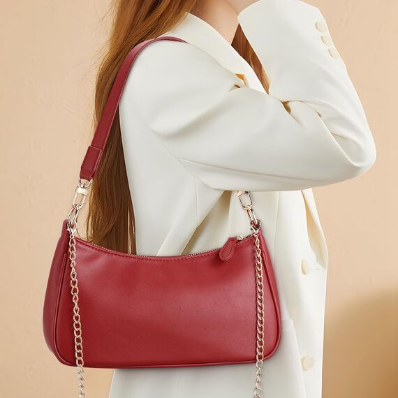 WantGor Clutch Tote Handtaschen, Umhängetasche für Frauen Crossbody Taschen Mini Hobo Bag Retro Vegan Leder Trendy Handtasche (Rot)