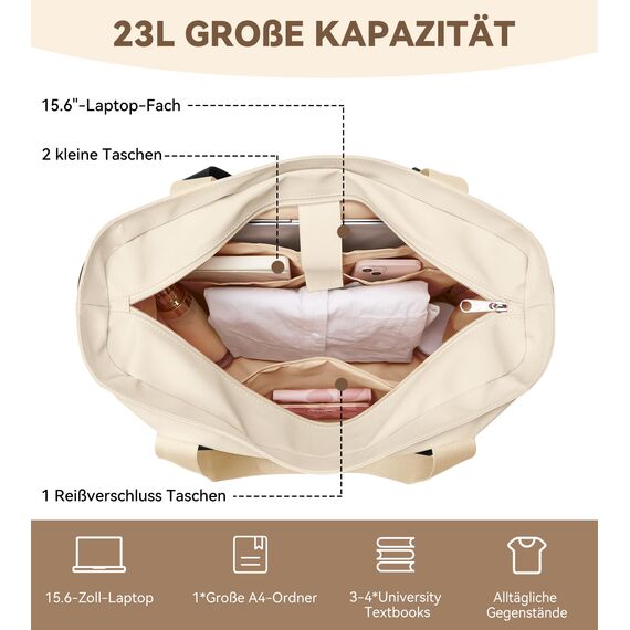 KALIDI Shopper Tasche Damen Groß Handtasche Arbeitstasche Uni Tote Bag Beige für Arbeit, Schule, Büro