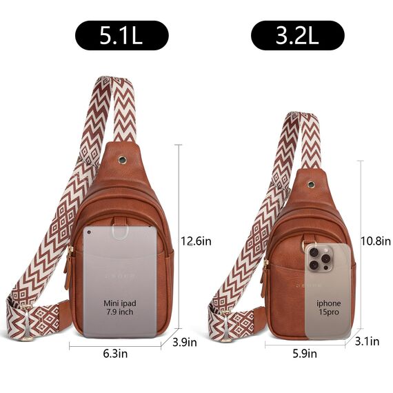 OSOCE Crossbody Damen Klein Brusttasche PU Leder Sling Bag Diebstahlsicher Crossbag Damen Schulterrucksack Vielseitige Umhängetasche für Reisen und mehr in Braun Weiß und Schwarz