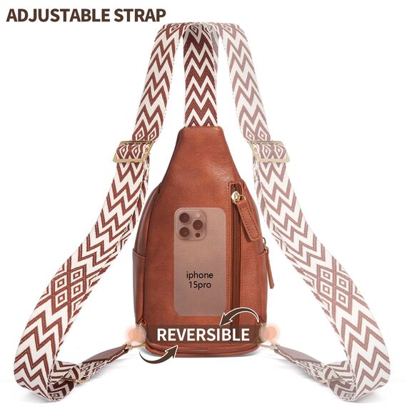 OSOCE Crossbody Damen Klein Brusttasche PU Leder Sling Bag Diebstahlsicher Crossbag Damen Schulterrucksack Vielseitige Umhängetasche für Reisen und mehr in Braun Weiß und Schwarz