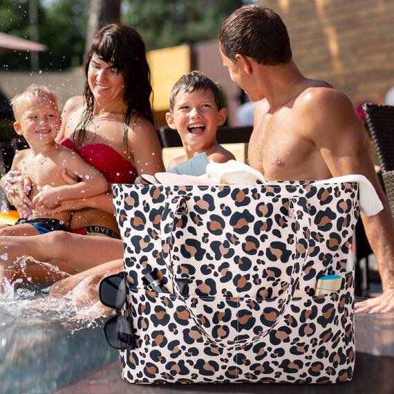 Strandtasche mit Reißverschluss Badetasche XXL Familie Große Beach Bag Shopper Damen, Leicht Faltbare Grosse Schwimmbadtasche, Urlaub Must Have Einkaufstaschen für Reisen Einkaufen Picknick Alltag