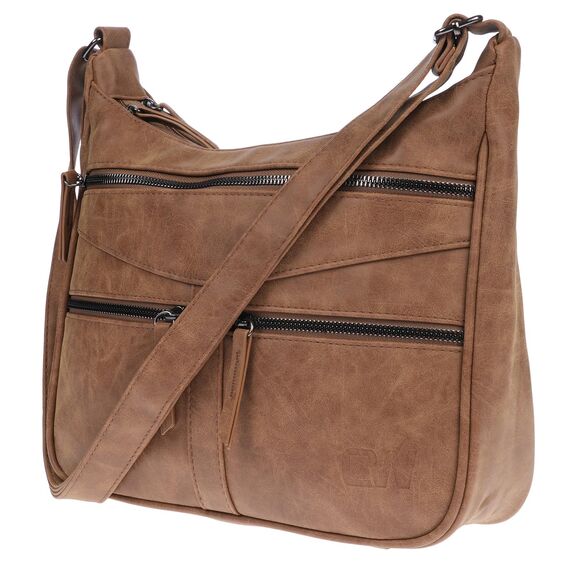 Christian Wippermann Damen Umhängetasche Mittelgroß - Strapazierfähiges, Wasserfestes Kunstleder in Leder Optik - Viele Fächer & Zwei Reißverschlüsse - 30x26x10cm, Trageriemen 155cm - Damenhandtasche