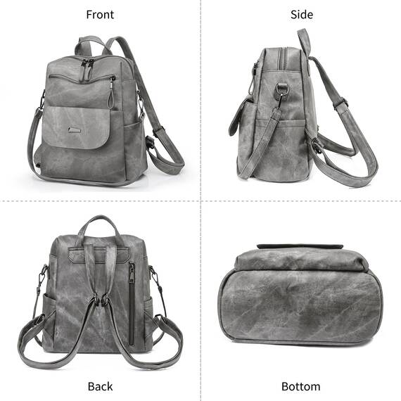 Puwuzixi Frauen Rucksack Wasserdicht Anti-Diebstahl Leichtgewicht PU Mode Reisen Mehrzweck Cabrio Geldbörse Umhängetasche Handtasche Rucksack（Grey）