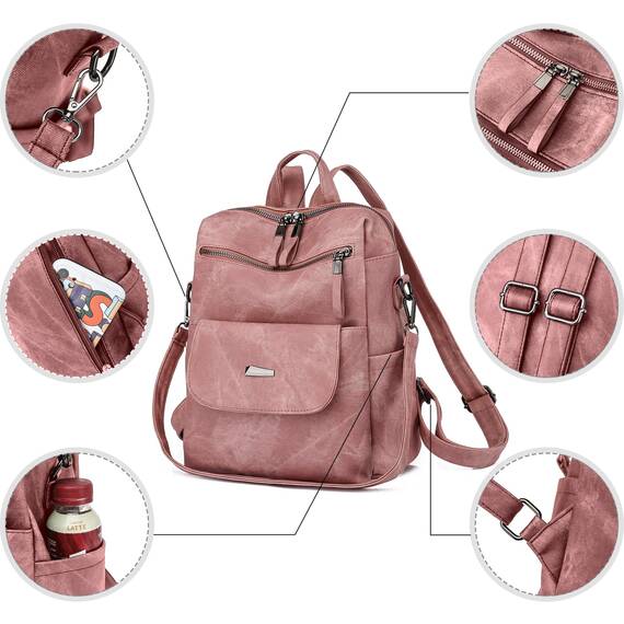 Puwuzixi Frauen Rucksack Wasserdicht Anti-Diebstahl Leichtgewicht PU Mode Reisen Mehrzweck Cabrio Geldbörse Umhängetasche Handtasche Rucksack（Pink）