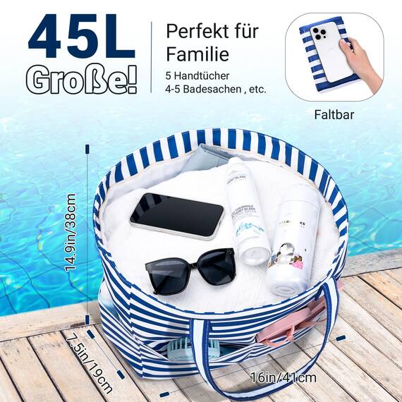 Strandtasche XXL Familie Große Beach Bag Badetasche mit Reißverschluss Shopper Damen, Leicht Faltbare Grosse Schwimmbadtasche, Urlaub Must Have Einkaufstaschen für Reisen Einkaufen Picknick Alltag
