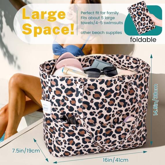 Strandtasche mit Reißverschluss Badetasche XXL Familie Große Beach Bag Shopper Damen, Leicht Faltbare Grosse Schwimmbadtasche, Urlaub Must Have Einkaufstaschen für Reisen Einkaufen Picknick Alltag