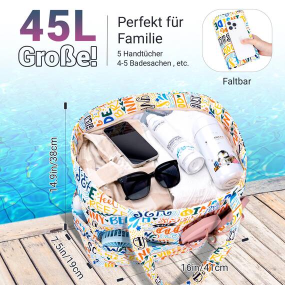 Strandtasche Badetasche Große XXL mit Reißverschluss Familie Beach Bag Shopper Damen, Leicht Faltbare Grosse Schwimmbadtasche, Urlaub Must Have Einkaufstaschen für Reisen Einkaufen Picknick Alltag