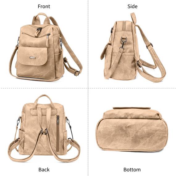 Puwuzixi Frauen Rucksack Wasserdicht Anti-Diebstahl Leichtgewicht PU Mode Reisen Mehrzweck Cabrio Geldbörse Umhängetasche Handtasche Rucksack（Kakhi）
