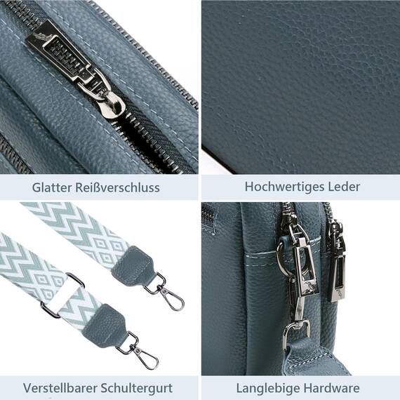 TIAASTAP Damen Umhängetasche Klein Leder Handtasche Crossbody Bag Crossbag Schultertasche Damen Tasche Moderne Taschen mit breitem Schultergurt und 3 Fächern