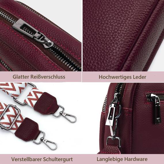 TIAASTAP Damen Umhängetasche Klein Leder Handtasche Crossbody Bag Crossbag Schultertasche Damen Tasche Moderne Taschen mit breitem Schultergurt und 3 Fächern