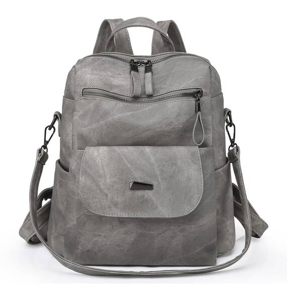 Puwuzixi Frauen Rucksack Wasserdicht Anti-Diebstahl Leichtgewicht PU Mode Reisen Mehrzweck Cabrio Geldbörse Umhängetasche Handtasche Rucksack（Grey）