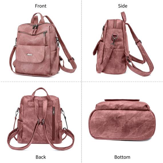 Puwuzixi Frauen Rucksack Wasserdicht Anti-Diebstahl Leichtgewicht PU Mode Reisen Mehrzweck Cabrio Geldbörse Umhängetasche Handtasche Rucksack（Pink）
