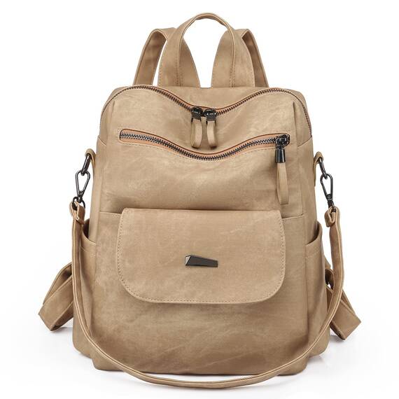 Puwuzixi Frauen Rucksack Wasserdicht Anti-Diebstahl Leichtgewicht PU Mode Reisen Mehrzweck Cabrio Geldbörse Umhängetasche Handtasche Rucksack（Kakhi）