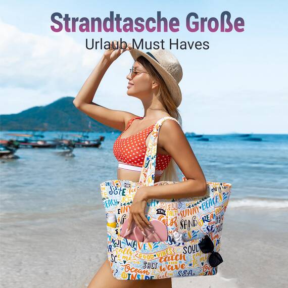 Strandtasche Badetasche Große XXL mit Reißverschluss Familie Beach Bag Shopper Damen, Leicht Faltbare Grosse Schwimmbadtasche, Urlaub Must Have Einkaufstaschen für Reisen Einkaufen Picknick Alltag