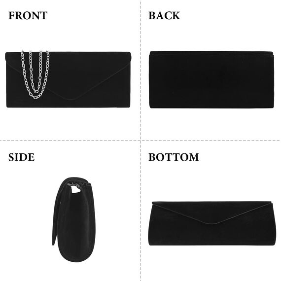 OSDUE Kettentasche, Clutch Damen, Samt Abendtasche, Elegante Envelope Tasche Kettentasche Schultertaschen für Hochzeit Party Freizeit Date (Schwarz)