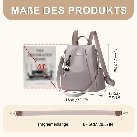 Eshow Rucksack Damen Klein, Anti-Diebstahl Kleiner Cityrucksack Tagesrucksack Elegant, 3 in 1 Rucksackhandtasche für Mädchen und Frauen, Rucksacktasche Modern für Pendeln Schule Arbeit Reise Grau