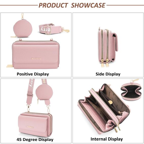 HNOOM Handytasche zum Umhängen Kleine Handy Umhängetasche Damen PU Leder Handytasche mit Geldbörse zum Umhängen Crossbody Schultertasche mit Kartenfächer, Verstellbarem Schultergurt (Rosa)