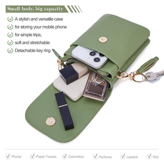 Roulens kleine Handy Umhängetasche Damen, Handytasche mit Geldbörse zum Umhängen, PU Leder Tasche damen für Frauen Designer, verstellbarer Riemen und Schlüsselanhänger