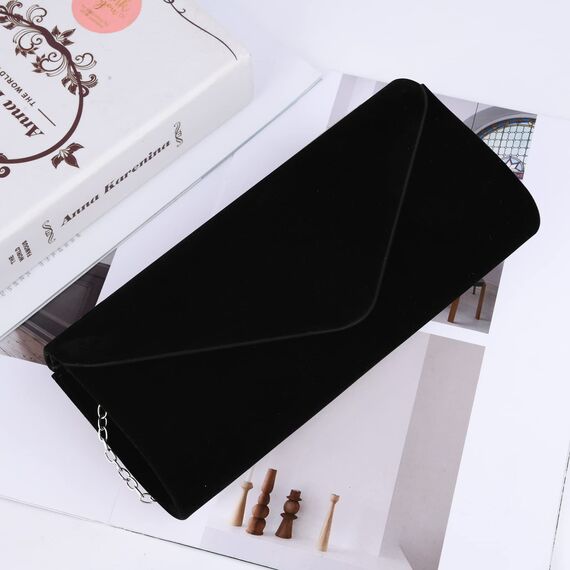 OSDUE Kettentasche, Clutch Damen, Samt Abendtasche, Elegante Envelope Tasche Kettentasche Schultertaschen für Hochzeit Party Freizeit Date (Schwarz)