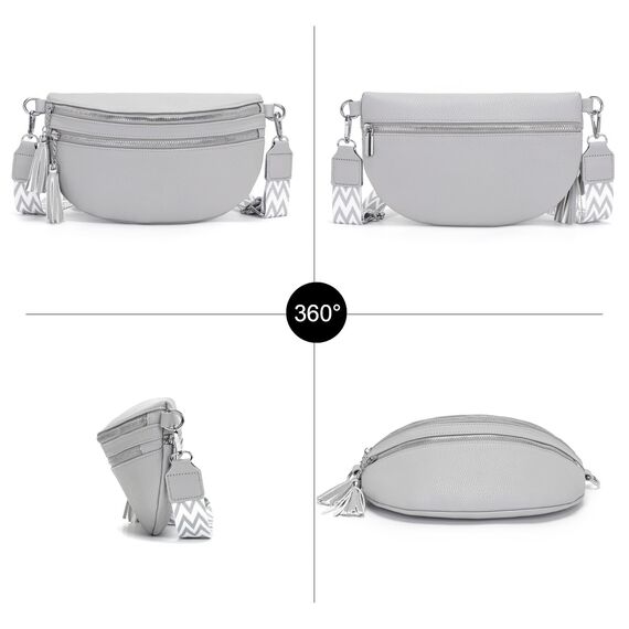 LANXINGLUO Bauchtasche Damen umhängetasche Damen mittelgroß Crossbody Bag Mit Kreditkartenfach und 2 Schultergurten Bags for Women hellgrau