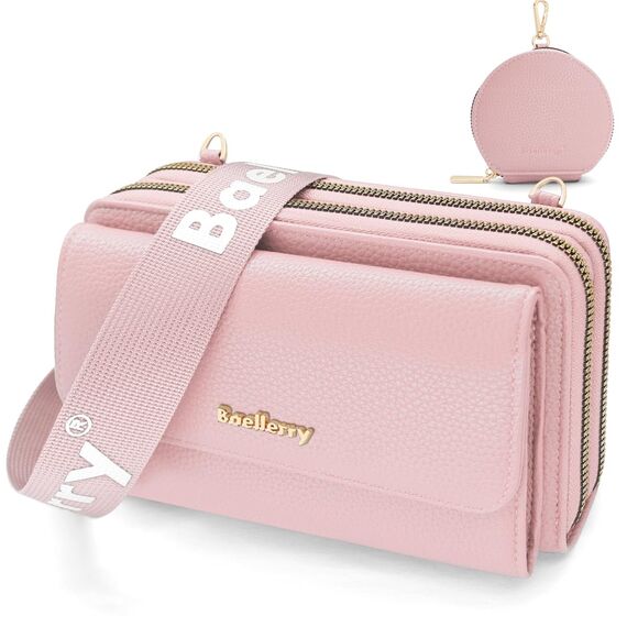 HNOOM Handytasche zum Umhängen Kleine Handy Umhängetasche Damen PU Leder Handytasche mit Geldbörse zum Umhängen Crossbody Schultertasche mit Kartenfächer, Verstellbarem Schultergurt (Rosa)