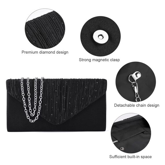 OSDUE Kettentasche, Clutch Damen, Glitzer Abendtasche, Elegante Envelope Tasche Kettentasche Schultertaschen für Hochzeit Party Freizeit Date
