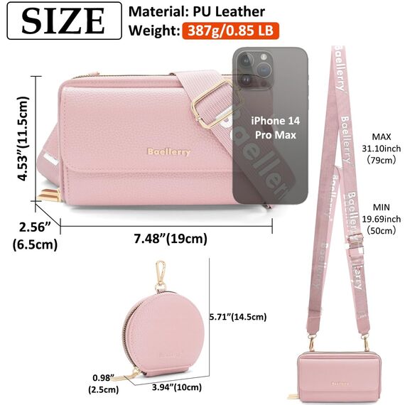 HNOOM Handytasche zum Umhängen Kleine Handy Umhängetasche Damen PU Leder Handytasche mit Geldbörse zum Umhängen Crossbody Schultertasche mit Kartenfächer, Verstellbarem Schultergurt (Rosa)