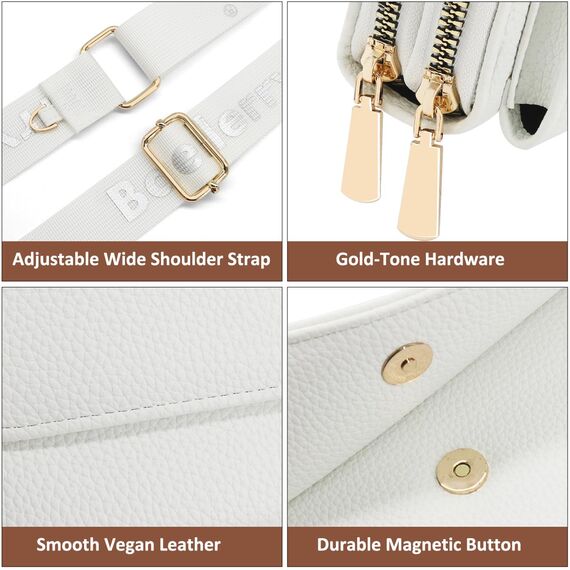 HNOOM Handytasche zum Umhängen Kleine Handy Umhängetasche Damen PU Leder Handytasche mit Geldbörse zum Umhängen Crossbody Schultertasche mit Kartenfächer, Verstellbarem Schultergurt (Weiß)