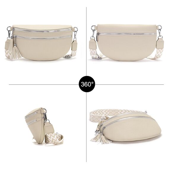 LANXINGLUO bauchtasche damen beige umhängetasche damen mittelgroß crossbody bag Mit Kreditkartenfach und 2 Schultergurten bags for women