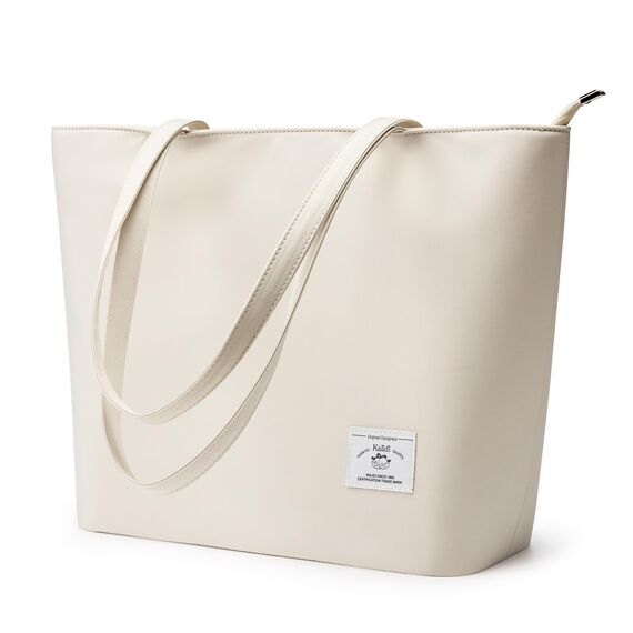 KALIDI Wasserdichte Tote Bag mit Reißverschluss – Leichte Shopper Schulter Tasche für Arbeit Uni,Beige