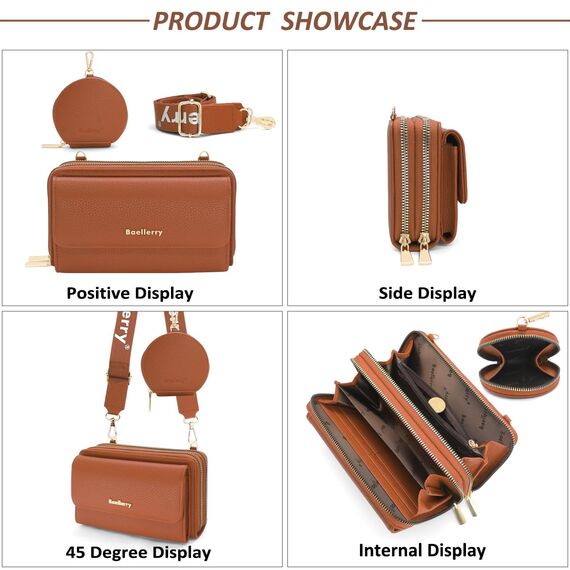 HNOOM Handytasche zum Umhängen Kleine Handy Umhängetasche Damen PU Leder Handytasche mit Geldbörse zum Umhängen Crossbody Schultertasche mit Kartenfächer, Verstellbarem Schultergurt (Braun)