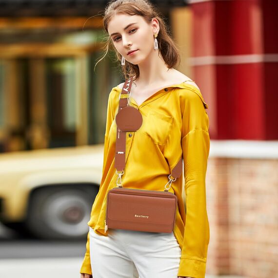 HNOOM Handytasche zum Umhängen Kleine Handy Umhängetasche Damen PU Leder Handytasche mit Geldbörse zum Umhängen Crossbody Schultertasche mit Kartenfächer, Verstellbarem Schultergurt (Braun)