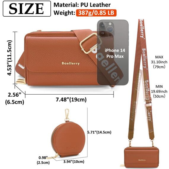 HNOOM Handytasche zum Umhängen Kleine Handy Umhängetasche Damen PU Leder Handytasche mit Geldbörse zum Umhängen Crossbody Schultertasche mit Kartenfächer, Verstellbarem Schultergurt (Braun)