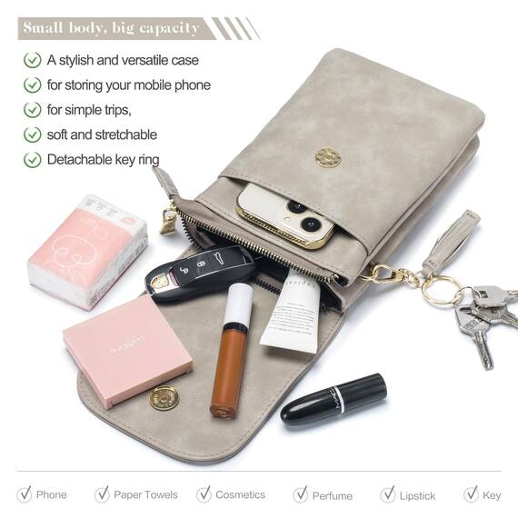 Roulens kleine Handy Umhängetasche Damen, Handytasche mit Geldbörse zum Umhängen, PU Leder Tasche damen für Frauen Designer, verstellbarer Riemen und Schlüsselanhänger