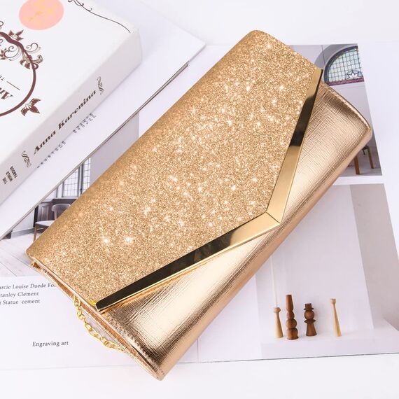 OSDUE Kettentasche, Clutch Damen, Glitzer Abendtasche, Elegante Envelope Tasche Kettentasche Schultertaschen für Hochzeit Party Freizeit Date