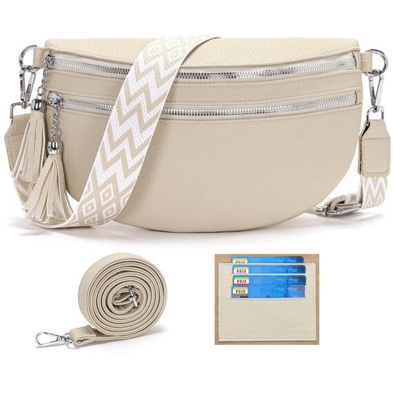 LANXINGLUO bauchtasche damen beige umhängetasche damen mittelgroß crossbody bag Mit Kreditkartenfach und 2 Schultergurten bags for women