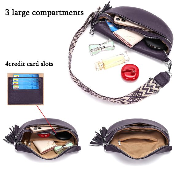 LANXINGLUO bauchtasche damen Lila umhängetasche damen mittelgroß crossbody bag Mit Kreditkartenfach und 2 Schultergurten bags for women