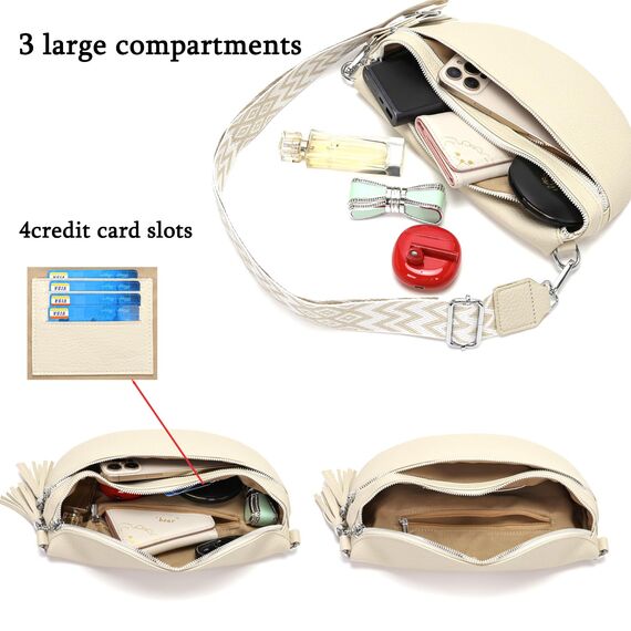 LANXINGLUO bauchtasche damen beige umhängetasche damen mittelgroß crossbody bag Mit Kreditkartenfach und 2 Schultergurten bags for women