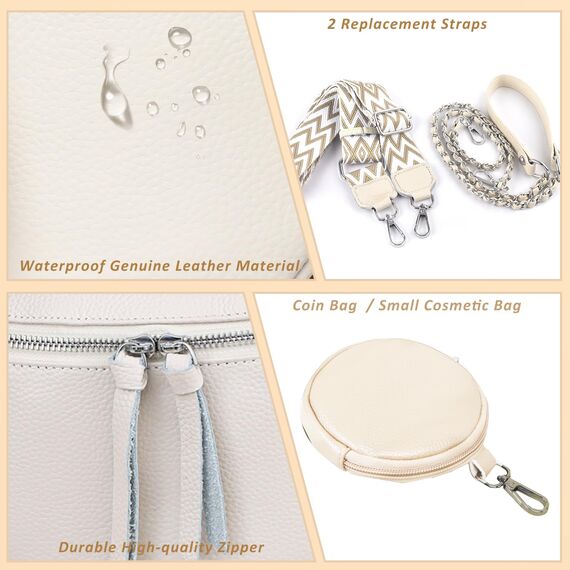 BROTOU Bauchtasche Umhängetasche Crossbody Bag Damen Leder, mit 2 Breitem Schultergurt Kartenhalter Taschen Moon Bag Gürteltasche Damen