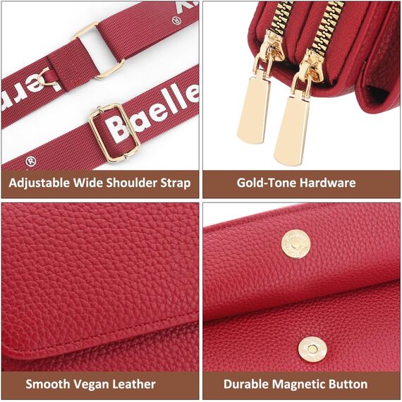 HNOOM Handytasche zum Umhängen Kleine Handy Umhängetasche Damen PU Leder Handytasche mit Geldbörse zum Umhängen Crossbody Schultertasche mit Kartenfächer, Verstellbarem Schultergurt (Weinrot)