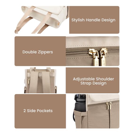 LOVEVOOK Rucksack Damen Groß, 15,6 Zoll Laptop Rucksacktasche Schulrucksack Teenager, Wasserdicht Arbeitstasche Handtasche 2 in 1, Lehrertasche Tagesrucksäcke für Reise Uni Business, Beige Khaki