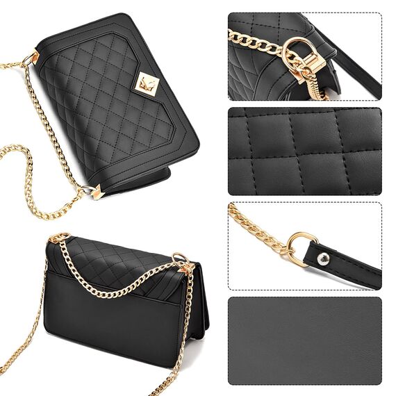 Travistar Kleine Umhängetasche Damen – Handtasche Damen Klein aus Kunstleder, Kette Schulterriemen Tasche Crossbody Bag mit Reißverschluss, Schultertasche für Alltag, Reisen & Geschenk