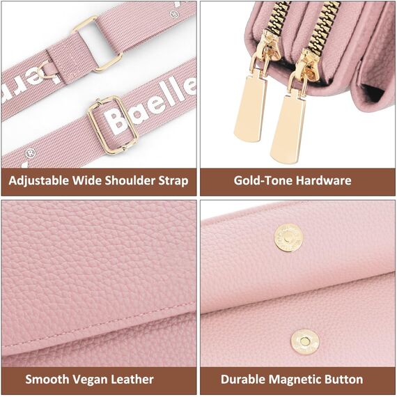 HNOOM Handytasche zum Umhängen Kleine Handy Umhängetasche Damen PU Leder Handytasche mit Geldbörse zum Umhängen Crossbody Schultertasche mit Kartenfächer, Verstellbarem Schultergurt (Rosa)